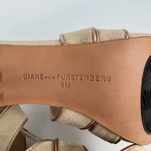 Diane von Furstenberg Jodi Beige Suede Strappy Platform Sandal Heels size 8 - Picture 15 of 16